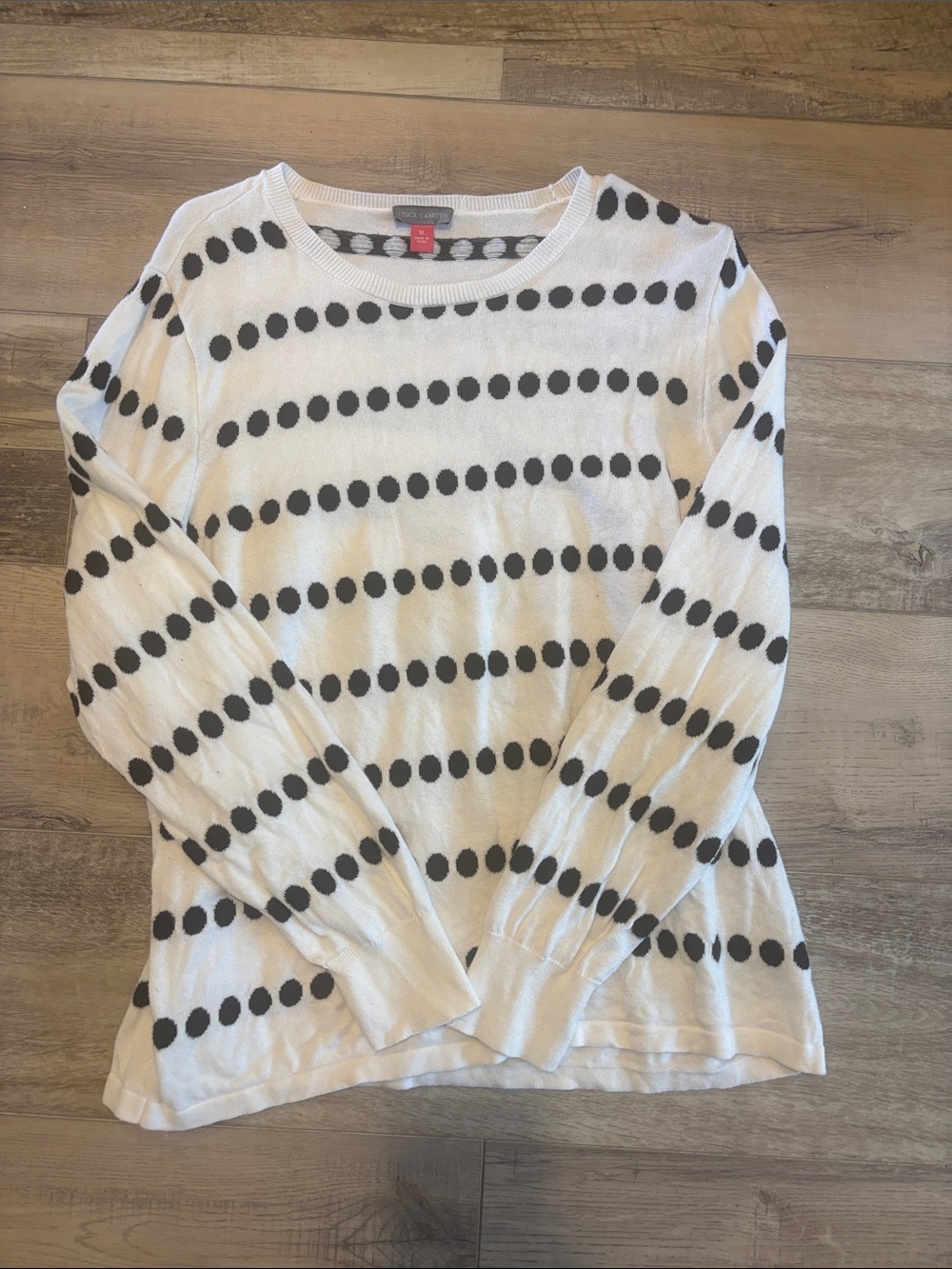 Vince Camuto White Sweater with Black Polka Dot Stripes